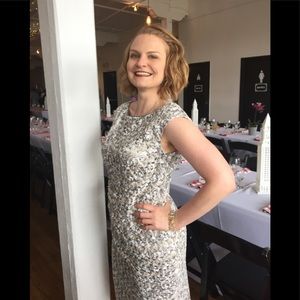 Gold/silver lace cocktail dress.